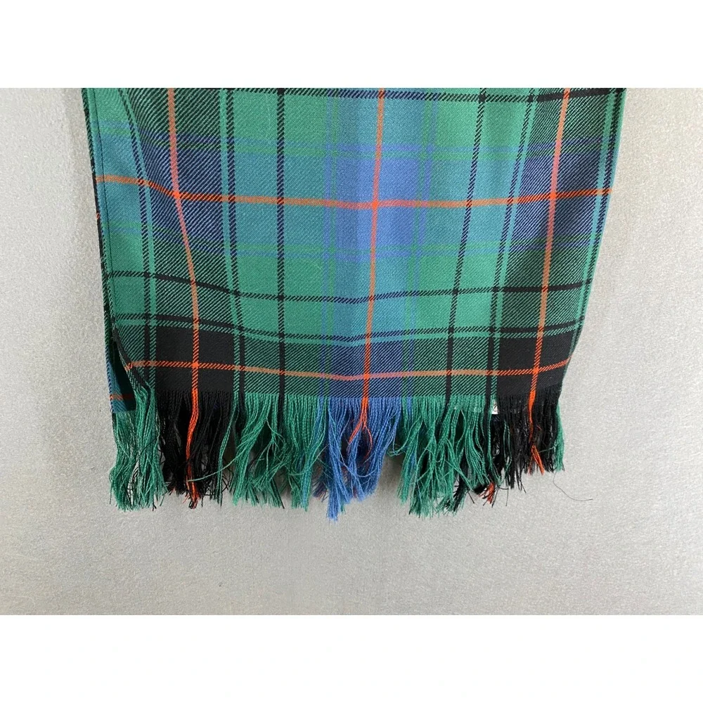 Lochcarron Scotland Scarf Green Blue Orange Tartan Plaid 100% Pure Wool Fringe